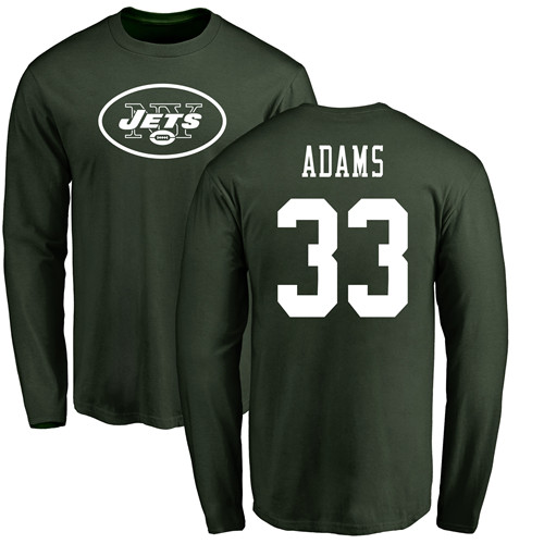 New York Jets Men Green Jamal Adams Name and Number Logo NFL Football #33 Long Sleeve T Shirt->women nfl jersey->Women Jersey